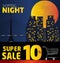 Shopping night , discount of 10 percent. Vector City at night. v