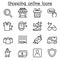 Shopping online icon set in thin line style