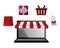 Shopping online laptop basket gift bag and tag price