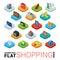 Shopping online store flat vector 3d isometric mobile app icon