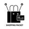 shopping packet icon, black vector sign with editable strokes, concept illustration