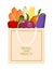 Shopping paper bag with organic vegetables isolated vector illustration. Healthy vegan foods in baggy. Health farm