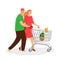 Shopping people. Couple with shopping cart vector illustration, retail cartoon