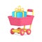 Shopping present holiday surprise supermarket trolley cart wrapped gift box 3d icon realistic vector