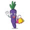 Shopping purple carrot in a cartoon basket