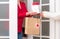Shopping red heart bag Valentine`s Day hand delivery deliver box door