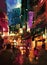 Shopping street at night,illustration painting