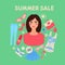 Shopping Summer Sale in Flat Design with Woman