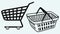 Shopping supermarket cart and plastic basket