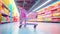 Shopping in supermarket by supermarket cart in motion blur