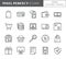 Shopping theme pixel perfect thin line icons. Set of elements of bag, credit card, shop, delivery, cash, wallet, cart, sticker and