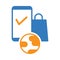 shopping, tick, safety, shield, online, computer, mobile, cart, shopping bag, safety shopping icon