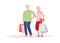 Shopping time. Elderly couple purchases, customers with bags. Grandmother and grandfather active life vector
