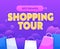 Shopping Tour Banner with Paper Bags. Best Brands Sale Travel, Advertising for Total Clearance Promotion, Stock Discount