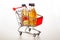 Shopping trolley with filled apple juice bottles