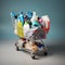 Shopping trolley filled with cleaning products and household items