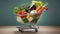 shopping trolley full with vegetables