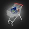 Shopping trolley globe concept supermarket shopping cart with globe on black gradient backgtound 3d