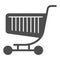 Shopping trolley solid icon. Market truck vector illustration isolated on white. Cart glyph style design, designed for