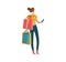 Shopping woman. Beautiful fashion buyer with shopping bags and smartphone, female shopaholic customer buying gifts and