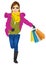 Shopping woman with gift bag running joyful