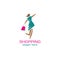 Shopping woman logo, color illustration design template vector maker