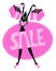 Shopping woman silhouette with shopping bags like sale text and