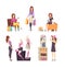 Shopping Young Woman with Bags Isolated Set Vector