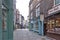 Shops along Minster Gates street near York Minster in historic district of City of York, England, UK