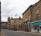 Shops and buildings along wharf street the main road running though the centre of sowerby bridge in west yorkshire