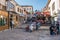 Shops and streets in the Old Bazaar section of Skopje, North Macedonia. Narrow streets, trade centre