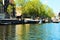 Shore and boats in Amsterdam, Netherlands, Europe