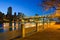 The shore of Roosevelt Island and Queensboro Bridge in Manhattan