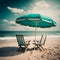 Shoreline bliss, sandy beach, puffy clouds, and blissful coastal retreat