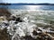Shoreline ice breaking up on Otisco Lake FingerLakes in winter