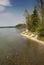 Shoreline of Jenny Lake on sunny day, Jackson Hole, Wyoming.