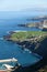 Shoreline of northern part of Tenerife island with blue Atlantic ocean. Aerial view at green bananas plantations. Canary, Spain, E