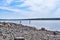 Shoreline and old wood pilings in Stockton Harbor