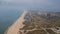 Shoreline photographed from drone. Sea, sand and hotels on the beach in the Odessa region. Ukraine.