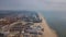 Shoreline photographed from drone. Sea, sand and hotels on the beach in the Odessa region. Ukraine.