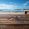 Shoreline stage Blurred beach forms backdrop for wooden decks versatile product displays