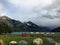 The shoreline of waterton lake on a windy summer`s day with an i