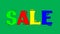 A short animation clip of colorful word `sale`