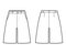 Short baggy Bermudas dress pants technical fashion illustration with above-the-knee length, low waist, slashed pocket