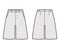Short baggy Bermudas dress pants technical fashion illustration with above-the-knee length, low waist, slashed pocket