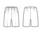Short Bermuda dress pants technical fashion illustration above-the-knee length, single pleat, low normal waist, rise