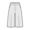 Short Bermuda dress pants technical fashion illustration with knee length, normal waist, high rise, slashed pocket.