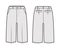 Short Bermuda pants technical fashion illustration with knee length, low waist, rise, slashed pocket. Flat walking
