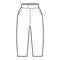 Short capri pants technical fashion illustration with knee length, normal waist, slashed pocket, extended waistband