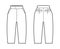 Short capri pants technical fashion illustration with knee length, normal waist, slashed pocket, extended waistband